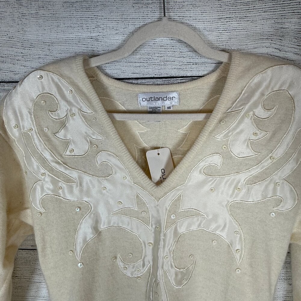 NWT Vintage Outlander Lambswool Angora Padded Shoulders Cream Dress Size XS - Picture 3 of 7